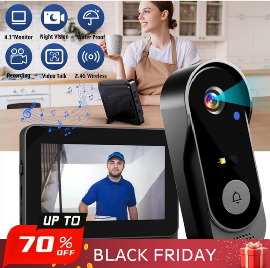 🚪 50% RABATT NU ! 📹 Trådlös videodörrklocka – 1080P, 170° vinkel, 4,3-tums skärm, IPX65 vattentät & mörkerseende ✨