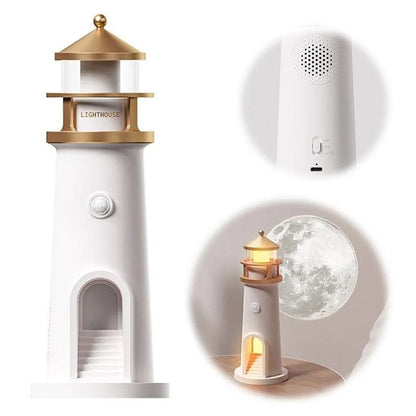 ✨Kreativ LED-Nattlampa Fyr med Projektion – Trådlös Uppladdningsbar Bordslampa med Rörelsesensor & Bluetooth