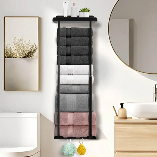 🛁 Utdragbar Badrumshanddukshållare – Höjdjusterbar 38–75 cm, Kolstål, Borrfri Väggmontering