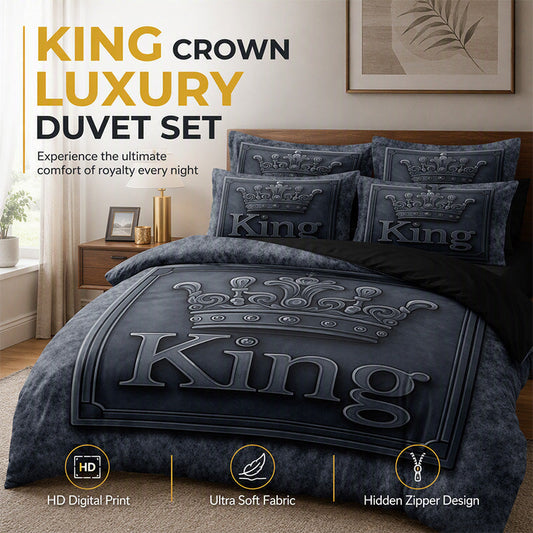 👑 50% RABATT! ✨ Modernt King Crown 3-delat bäddset – Lyxigt påslakanset i borstad mikrofiber med dold dragkedja