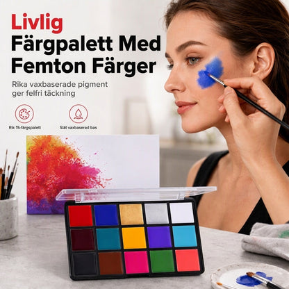 🖌️Fetbaserad ansikts- och kroppsfärgpalett i 15 färger, smink för halloween och maskerader🎨