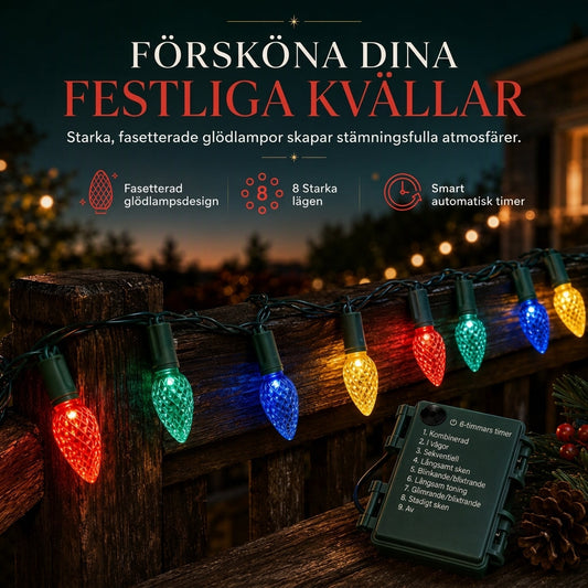 ✨Batteridrivna jordgubbsljus med 8 ljuslägen för jul- och halloween-dekoration samt trädgårds- och gårdsdekoration